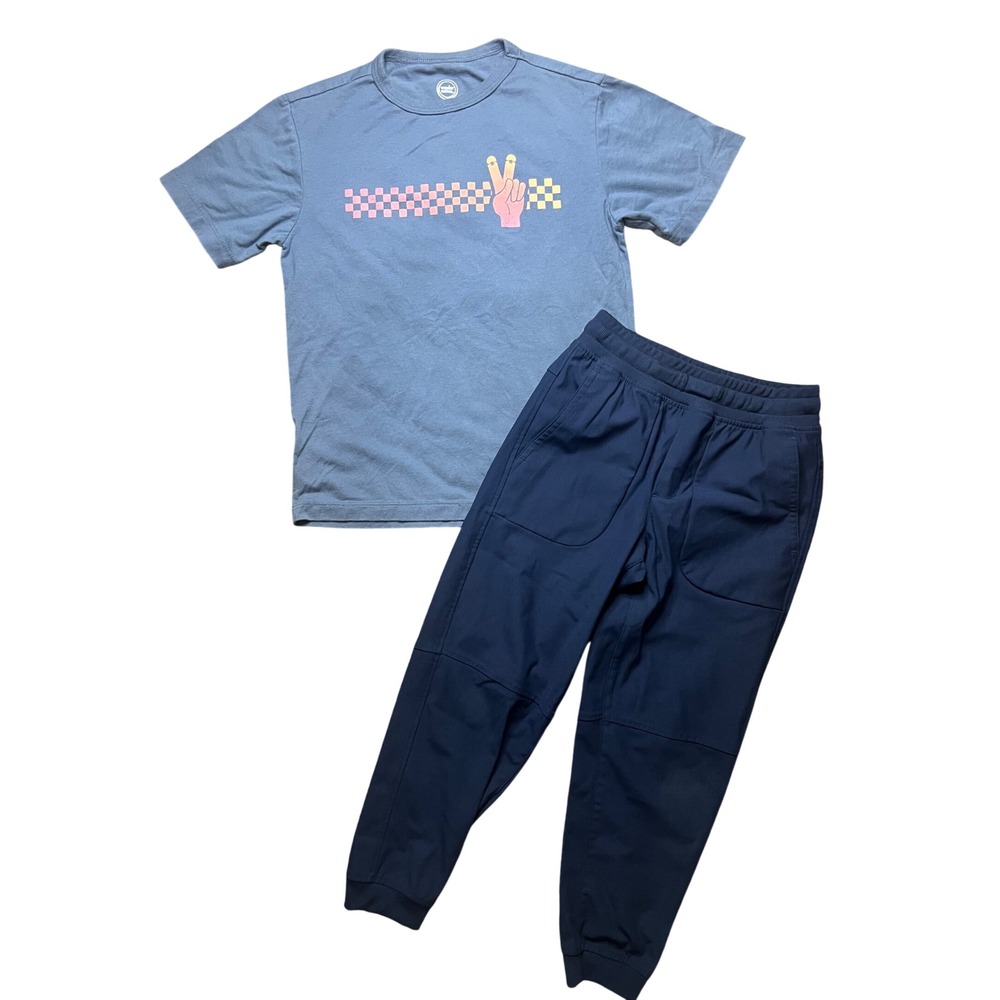 Wonder Nation Boys Blue Skateboard Graphic T-Shirt and Navy Jogger Pants Set